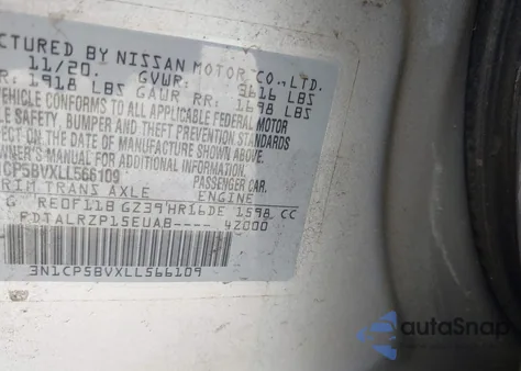 2020 Nissan Kicks S Xtronic Cvt from USA, damaged, VIN 3N1CP5BVXLL566109